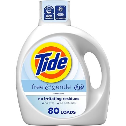 Tide Free & Gentle Liquid Laundry Detergent, 105 fl oz, 80 Loads, HE Compatible