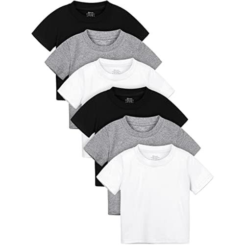Poroka 6 Pack Baby Toddler Boys Solid Short-Sleeve Tee Shirts Infant Cotton T-Shirt with Crew Neck for Toddlers