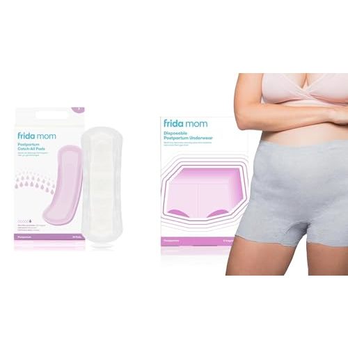 Frida Mom Postpartum Maternity Catch-All Pads for Maximum Absorbancy + Disposable Underwear (Regular Boyshort)
