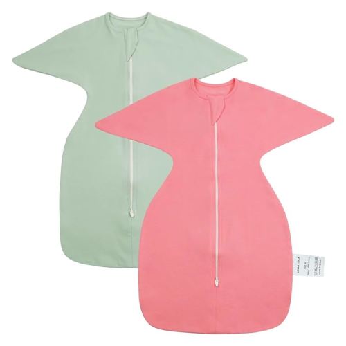 2 Pack Set Baby Transition Swaddle Sack, 100% Cotton Sleep Sack, 2-Way Zipper Baby Wearable Blanket, Transitional Swaddle for 3-6 Month 0.5 TOG Pink and Mint Green Medium