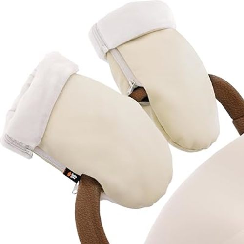 Baby Uma Stroller Gloves Hand Muff - Supersoft Fleece-Lined Faux-Leather Stroller Mittens, Water-Resistant & Universal with Side Zippers