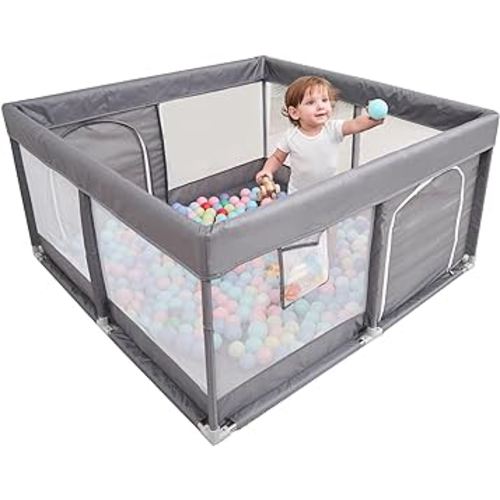 PandaEar Grey Baby Playpen, Large Playpen for Toddlers, Sturdy Baby Play Yards with Soft Breathable Mesh, Indoor & Outdoor Kids Activity for Infant Safety (127×127 cm) : Amazon.com.au: Baby