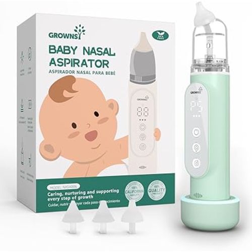GROWNSY Nasal Aspirator for Baby, Upgraded 5 Suction Levels Baby Nose Sucker, IPX7 Waterproof Electric Nose Suction for Baby, Booger Sucker for Toddlers with Music & Light Functions (Green)