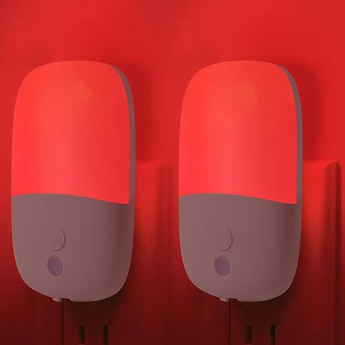 670nm Red Night Light with Retractable Plug [2 Pack] - Zero Blue Light, with Dusk to Dawn Sensor - Auto On/Off 0.3W LED Night Light Plug into Wall Pefect for Bedroom,Bathroom,Nursery,Hallway