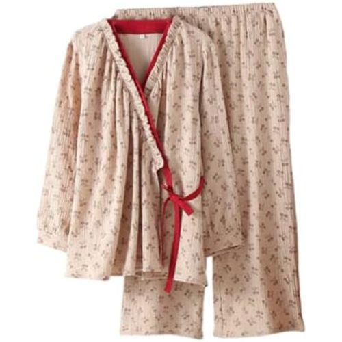 PRINCESS BRIDE Double-layer Cotton Gauze Japanese Kimono Pajamas Retro Belted Pajama Set Loungewear Soft Sleepwear for Women