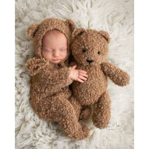Newborn Knitted Boucle Bear Toy And Romper set ,Newborn Photography Prop, Big Teddy Bear Toy for Baby, Newborn Bear Props, Baby Shooting set