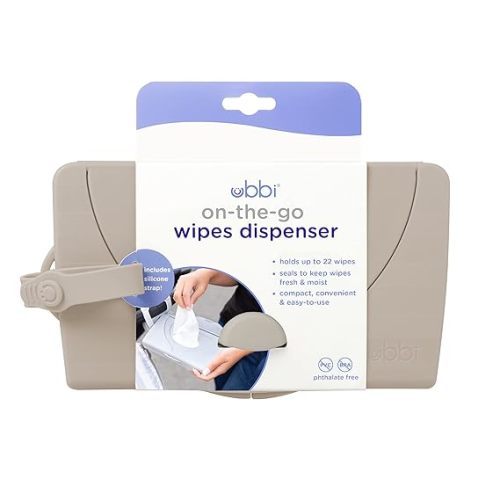 Ubbi On-the-Go Baby Wipes Dispenser, Portable Wipes Container for Travel, Diaper Bag Accessory Must Have for Newborns, Reusable Wipes Holder, Taupe - Taupe Wipes Dispenser