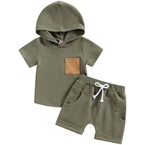 Kayotuas Toddler Baby Boy Summer Clothes Cute Short Sleeve Hooded Tshirt Top and Casual Shorts Set Infant 2 Piece Outfits
