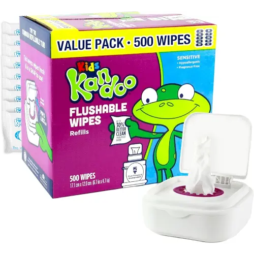 Flushable Wipes for Baby and Kids by Kandoo, Sensitve and Unscented Formula, Hypoallergenic Potty Training Wet Cleansing Cloths, 50 Count, 10 Pack + Tub