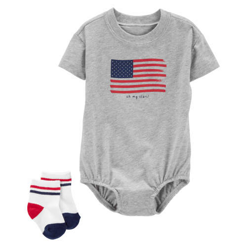 Baby American Flag Bubble & Socks Set - 12M - Style,Heather