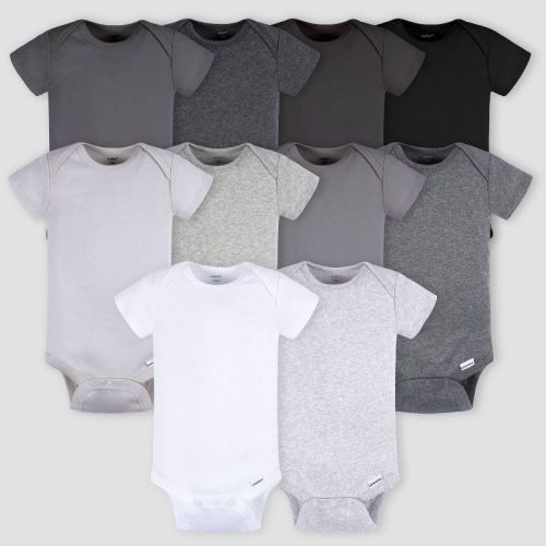 Gerber Baby 10pk Short Sleeve Onesies, Color: Black | Gray | White, Size: 0-3M