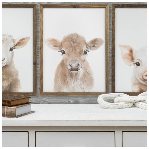 Baby Cow Framed Wood Wall Decor