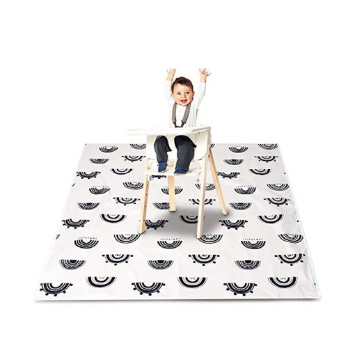 Baby Splat Mat for Under High Chair - Waterproof & Washable Eating Mat for Toddlers & Kids, Portable Play Mat & Table Cloth: 43" (Rainbow Black)