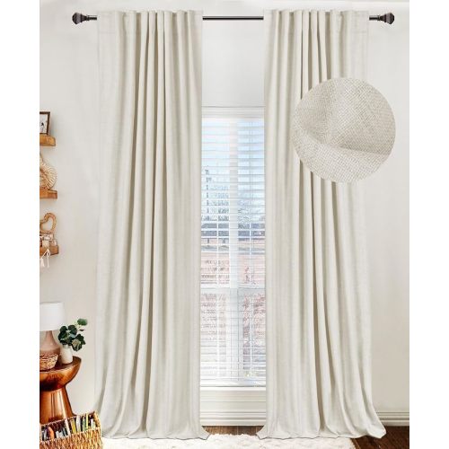 100% Blackout Shield Linen Blackout Curtains for Bedroom 90 Inches Long,Back Tab/Rod Pocket Living Room Drapes,Thermal Insulated Textured Blackout Curtains 2 Panels Set,50" W x 90" L,Light Cream - 50''W x 90''L