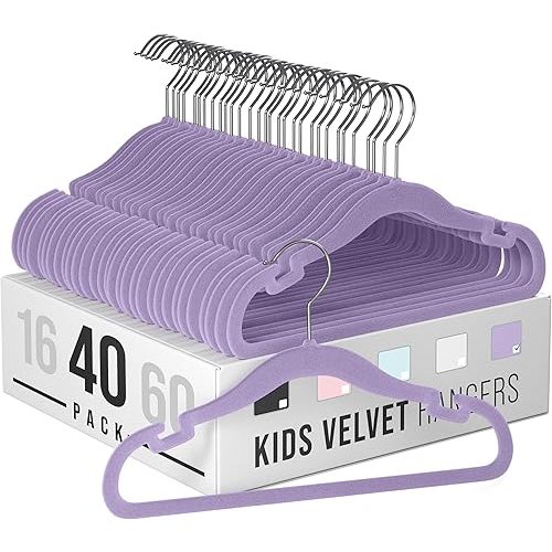 Velvet Baby Hangers for Clothes - Heavy Duty Non Slip Velvet Kids Hangers Or Toddler Hangers for Closet | Ultra Thin Design Kid Hangers for Space Saving - Ganchos De Ropa para Bebe (40 Pack Purple)