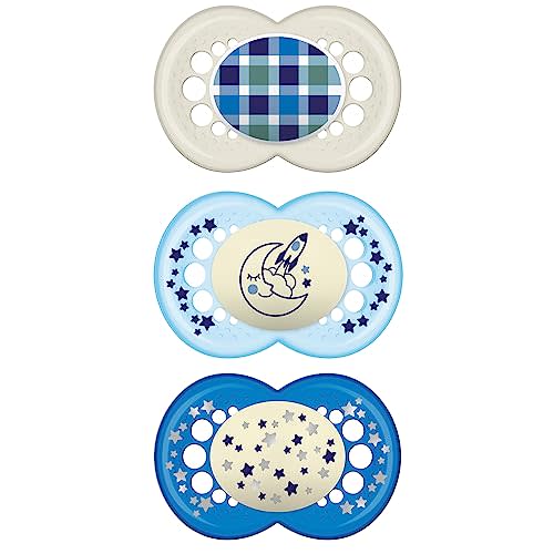 MAM Day & Night Pacifier Value Pack (1 Day & 2 Night Pacifiers), 16 Plus Months, Glow in The Dark Pacifier for Breastfed Babies, Boys