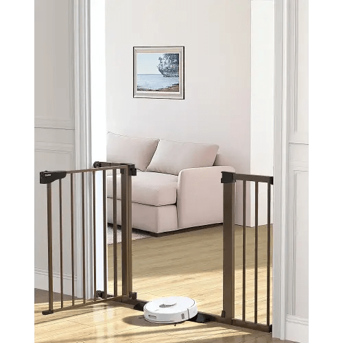 Cumbor 29.7-46" Baby Gate for Stairs, Mom's Choice Awards Winner-Auto Close Dog Gate for the House, Easy Install Pressure Mounted Pet Gates for Doorways, Easy Walk Thru Wide Safety Gate for Dog, Brown