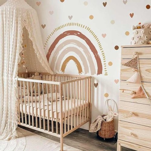 funlife Huge Boho Rainbow Wall Decals Peel and Stick, Boho Heart and Polka Dot Wall Stickers for Girls Boys Bedroom Decor, Kids Nursery Room Playroom Wall Art Decor Decal