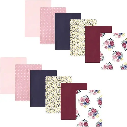 Hudson Baby Unisex Baby Cotton Flannel Burp Cloths Bundle, Blush Navy Floral, One Size