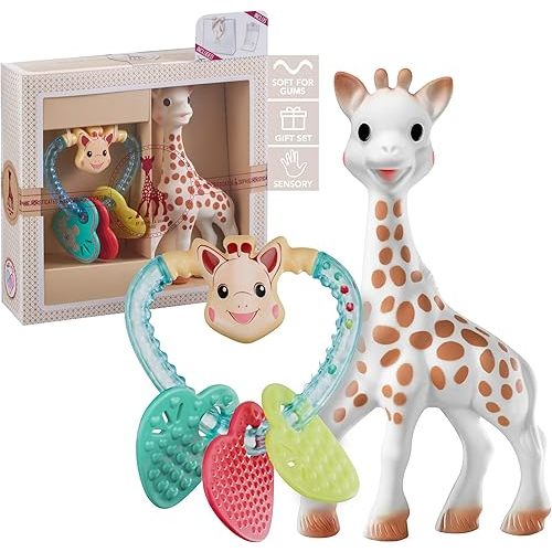 Sophie la girafe Sophiesticated - The I Love Sophie Set | Includes Sophie la girafe & Heart Rattle | Handcrafted in France | Comfort & Soothe | Awaken All 5 Senses