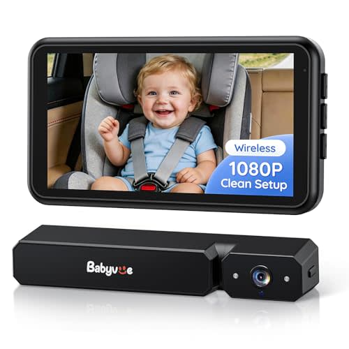 Babyvue BV6 Wireless Baby Car Camera Fast Setup, No Wiring Car Baby Monitor | HD1080P, Auto IR Night Vision, 5.2" Display, 3X Zoom, for Kids Rear Seat Safety(Black)