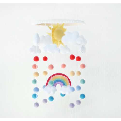Felt rainbow mobile for crib, Baby nursery mobile, Felt ball mobile, Cloud mobile, Colorful mobile, Pastel crib mobile, Mobile for baby