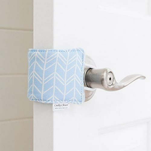 The Original Cushy Closer .. Door Cushion | No .. More Noisy Doors! | .. Door Latch Cover- Baby .. Safety for Quiet Doors .. (Birch - Blue)