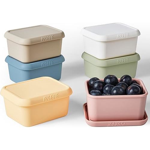 ISSEVE 8oz Silicone Snack Containers for Kids, 1 Cup Reusable Small Containers with Lids, Leak Proof Silicone Food Storage Containers, Kids Lunch Box Containers for Daycare, School, Travel (6)