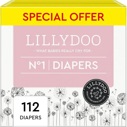 Diapers - Size 1 (4-11 lbs), Half-Monthly Supply (112 Count), Skin-Friendly, Ultra Soft, Chlorine-Free & Absorbent Baby Diapers