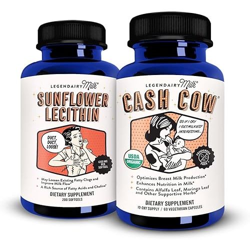 Legendairy Milk Sunflower Lecithin + Cash Cow, Breastfeeding Supplements for Milk Supply Increase and Clogged Milk Ducts - Lactation Support for Breast Milk Production, Fenugreek Free
