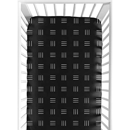 Sweet Jojo Designs Black and White Boho Mudcloth Boy or Girl Fitted Crib Sheet Baby or Toddler Bed Nursery - White Black Bohemian Woodland Tribal Southwest Mud Cloth Hatch Gender Neutral Triple Line