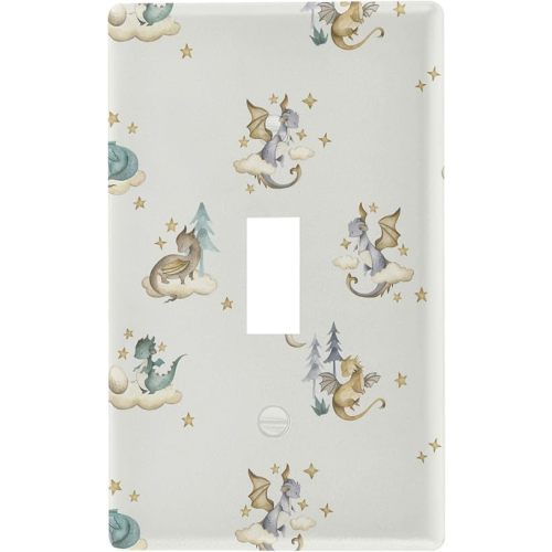 Pfrewn Dragon Baby Watercolor Toggle Light Switch Wall Plate Cover Electrical Outlet Size 1 Gang 2.9" x 4.6" Kitchen Living Room Bedroom Bathroom Decor