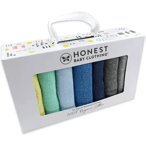 HonestBaby 10-Pack Organic Cotton Baby-Terry Wash Cloths, Rainbow Blues, One Size