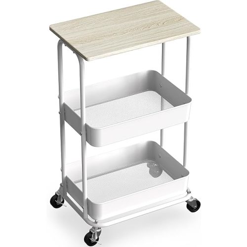 Simple Houseware 2-Tier Rolling Utility Cart with Top Board, Maple