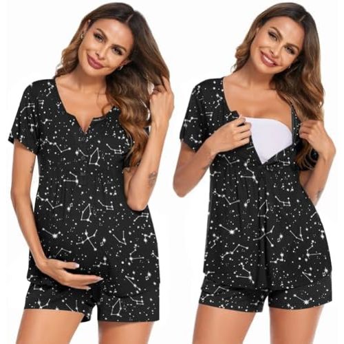 Ekouaer Women's Maternity Nursing Pajama Sets Short Sleeve Postpartum Pajamas Breastfeeding Pregnancy Clothes