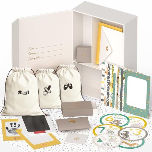 Ultimate Baby Keepsake Box for Boys & Girls - Unique New Parents Gifts for Couples - 10 Beautiful Keepsake Ideas Inside - Perfect for Expecting Parents, Baby Shower, Gift for Mom to Be, Beige