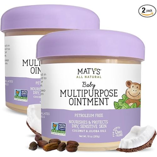 Matys Multipurpose Baby Ointment, All Over Gentle Skin Protection for Newborns & Up, Soothes Dry Irritated Skin, Diaper Area, Dry Scalp, Drool Irritation, Petroleum Free, 2 Pack, 10 oz each tub