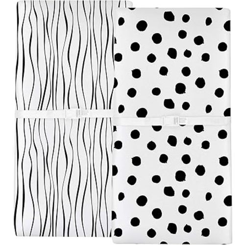 Changing Pad Cover Set | Cradle Sheet 2 Pack 100% Jersey Cotton Black and White Abstract Stripes and Dots by Ely's & Co