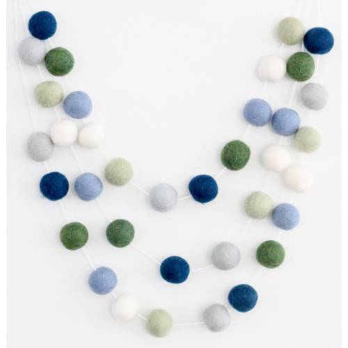 Earth & Sky Blue and Green Garland- Boy Nursery Decor- Navy Garland-Pom Pom Bunting- Baby Shower Decor