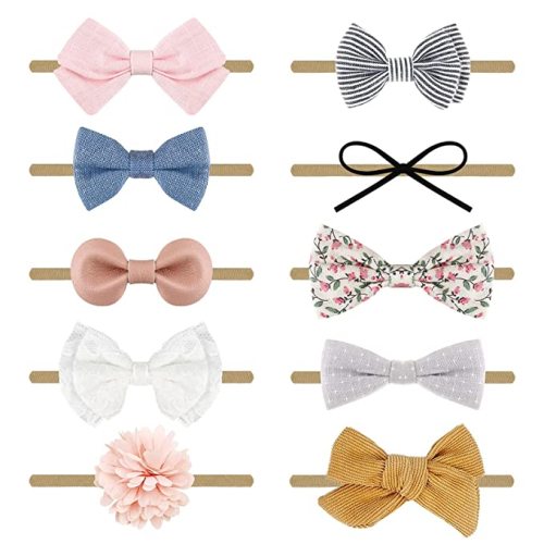 DRESHOW Baby Girl Headbands with Bows Nylon Hairbands Handmade Hair Accessories for Newborn Infant Toddlers 10 Pack - A 10 Pack:Please - 10 Count (Pack of 1)