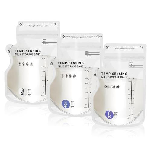 Breastmilk Storage Bags, 8 OZ Temp-Sensing Color Change, 120 Count Milk Storage Bags Breastmilk with Pour Spout, Milk Bag with Self Standing for Breastfeeding, No Leak Presterilized for Freezer