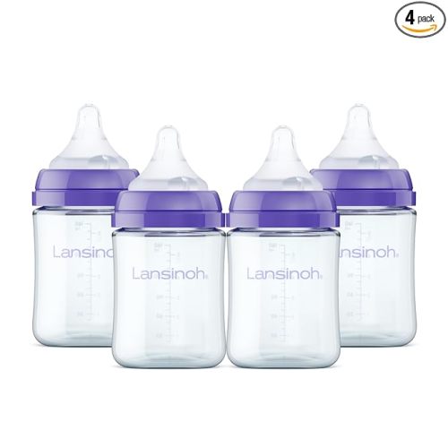 Lansinoh Anti-Colic Glass Baby Bottles, 5 Ounces, 4 Count Bottles for Newborn Babies