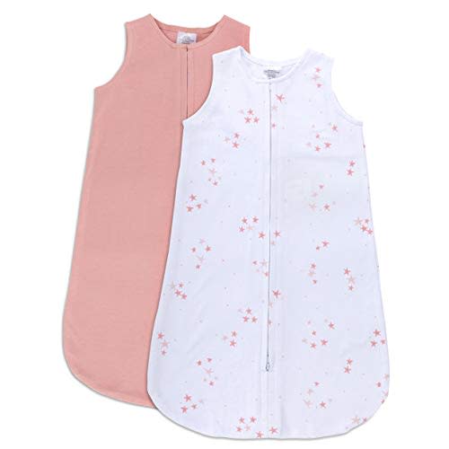Ely's & Co. Baby Wearable Blanket│Sleep Bag 2-Pack Set - 100% Interlock Knit Cotton for Baby Girl from 6-12 Months (Dusty Rose Stars & Solid Dusty Rose)