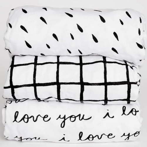 NODNAL CO. 3 Black and White Bassinet Fitted Sheet Set, 100% OEKO-TEX Cotton, 3 Pieces, for Newborn Baby Girl or Boy Nursery Bedding, Gender Neutral I Love You Script