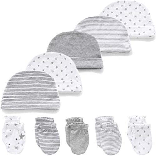 Kiddiezoom Newborn Baby Cap and Mitten Bundle Baby Hats and Mittens Baby Gloves Sets