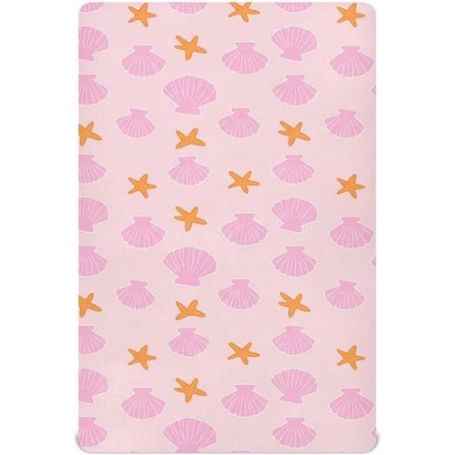 Pink Seashells Crib Sheets Soft Mattress Cover for Baby and Toddler Comfort, Mini Size, Breathable and Fitted Sheet with Neutral Design, 27"x39"