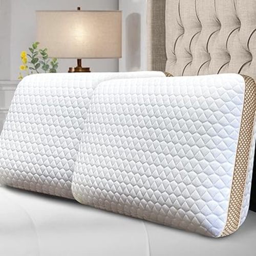 Memory Foam Pillows Set of 2 Standard Size Medium Firm Pillows 2 Pack for Sleeping,Orthopedic Bed Pillows for All Sleepers,Ventilated Cooling Gel Foam Pillows with Washable Cover