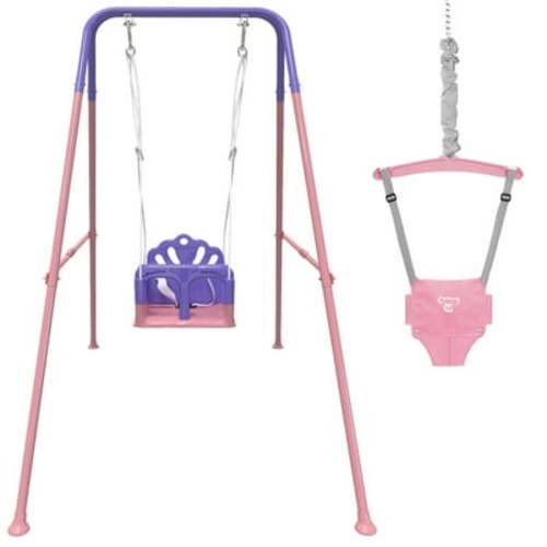 G TALECO GEAR 2 in 1 Baby Jumpers and Bouncers, Portable Baby Swing for Infants to Toddler, Swing Sets for Outside, Pink & Purple