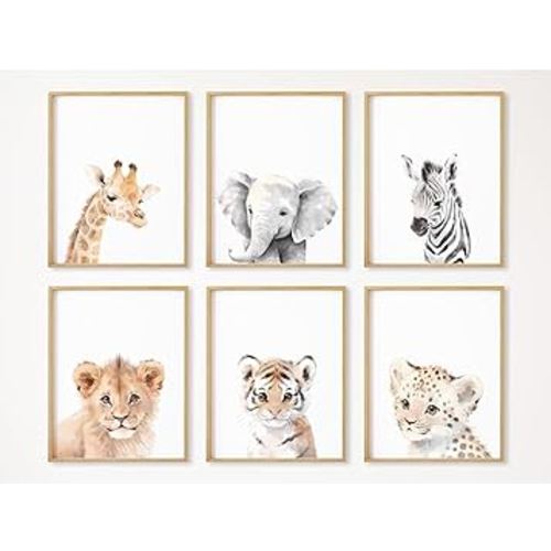Nursery Animal Wall Art Decor Baby Safari Canvas Prints Jungle Animal Wall Art Poster Baby Room Art Nursery Safari Pictures for Bedroom Boys Room 12x16 Inch Set of 6 Unframed