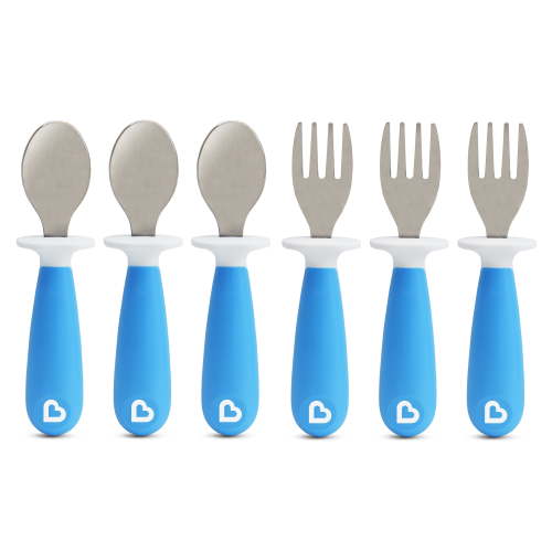 Munchkin Raise Toddler Fork and Spoon Set Blue Unisex Ergonomic Flatware 6 Pack